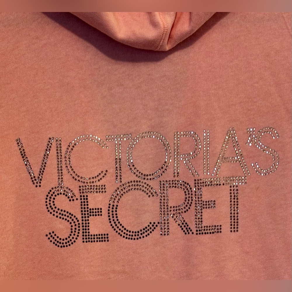 Victoria’s Secret Peach/Coral Glitter Rhinestone Hoodie Zip Up Sweater -… - Picture 6 of 8